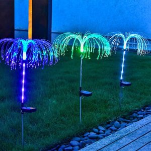 Solar Fiber Optic Jellyfish Lamp Lawn Ground Plug LED Lamp Outdoor Garden Decoration Lamp (Colorful Light)