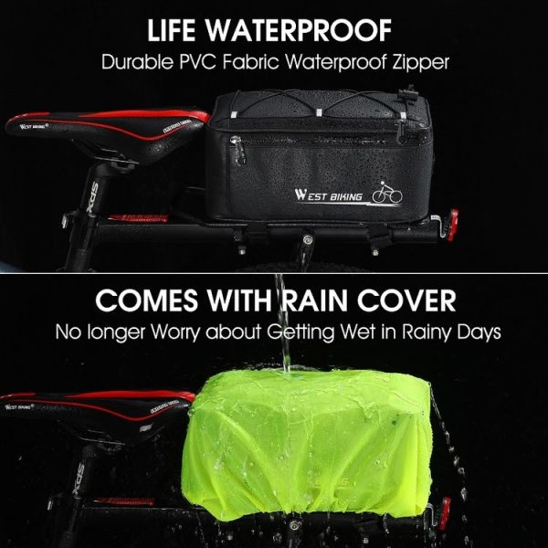 WEST BIKING Electric Bike Back Seat Driving Bag Mountain Bike Riding Waterproof Storage Bag (Black) - Image 5