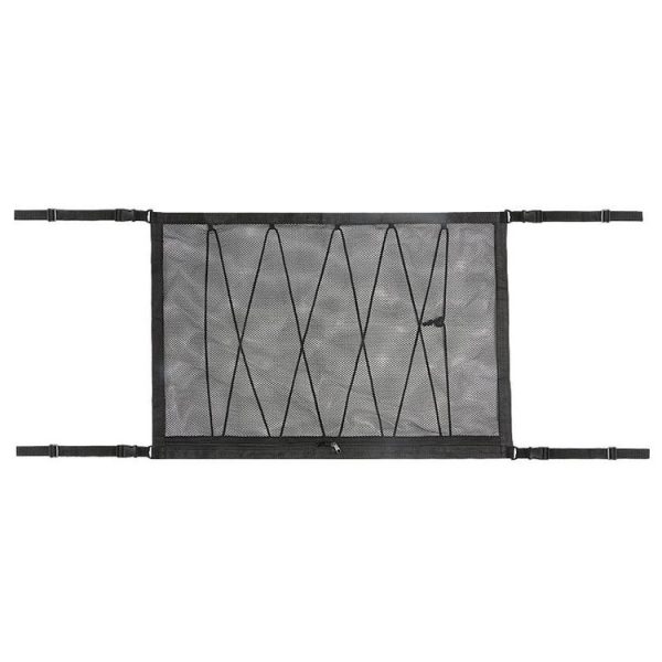 Car Ceiling Storage Net Bag Draw Rope Double-Layer Zipper Car Storage Net Pocket (80x55cm)