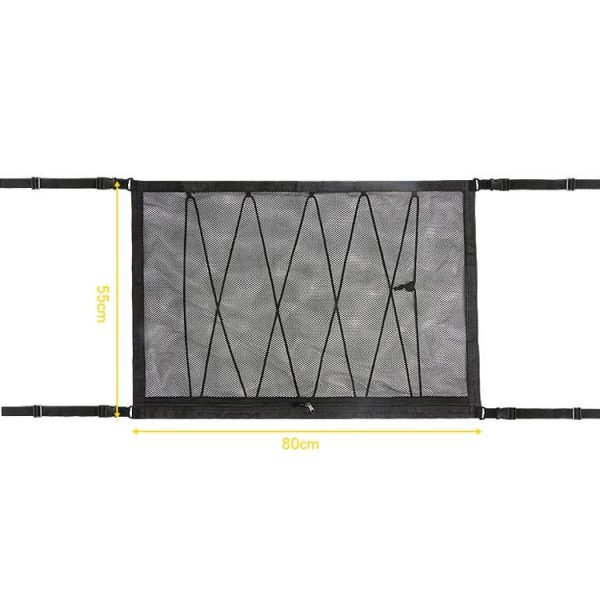 Car Ceiling Storage Net Bag Draw Rope Double-Layer Zipper Car Storage Net Pocket (80x55cm) - Image 3