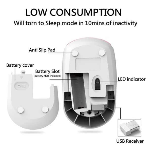 FOREV FV-T100 3 Keys 1600 DPI Cute Cartoon Girl Mouse Mini Wireless Mouse (Pink) - Image 6