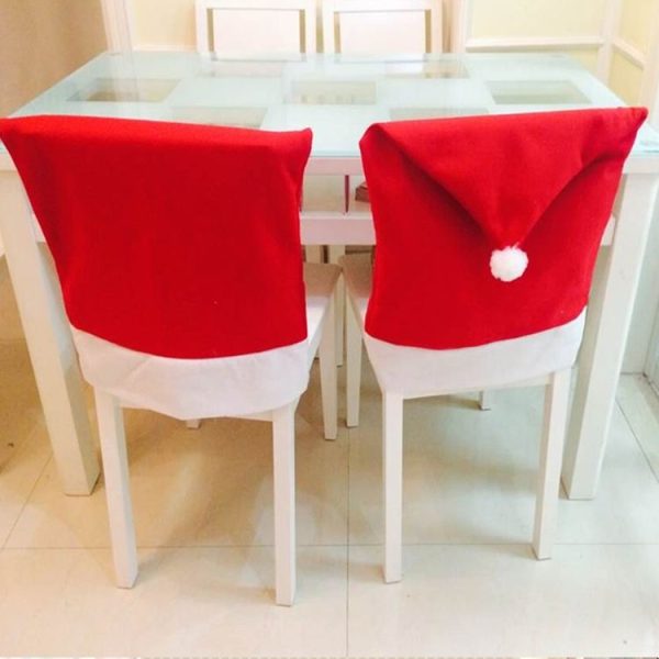 Chair Back Cover Santa Clause Red Hat for Home New Year Decor - Image 2
