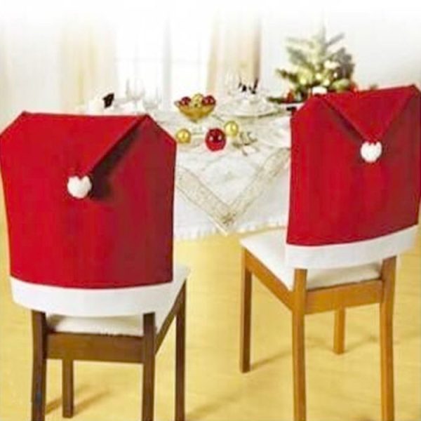 Chair Back Cover Santa Clause Red Hat for Home New Year Decor - Image 3