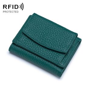CL-2753 Leather RFID Short Coin Purse Wallet (Dark Green)