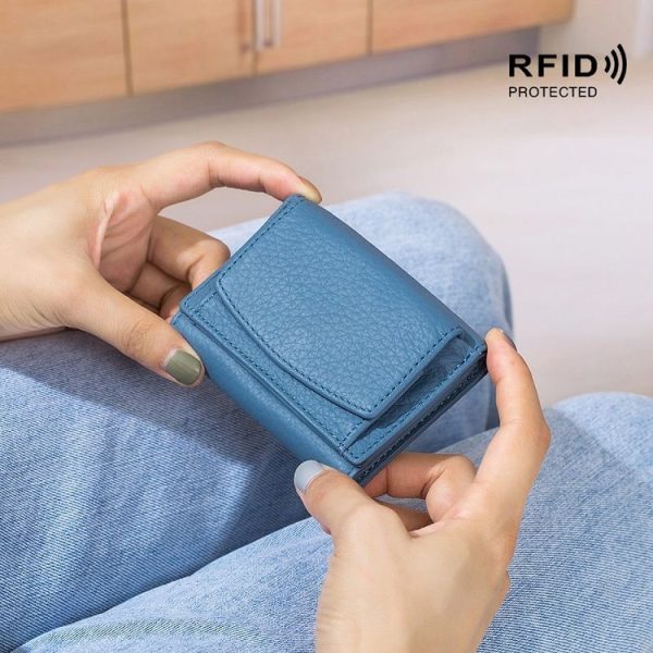 CL-2753 Leather RFID Short Coin Purse Wallet (Dark Green) - Image 7
