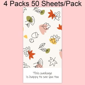 4 Packs 50 Sheets / Pack Green Leaf Rectangular Stickers Gift Box Sealing Stickers (A2)