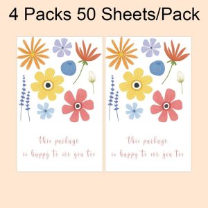 4 Packs 50 Sheets / Pack Green Leaf Rectangular Stickers Gift Box Sealing Stickers (A1)