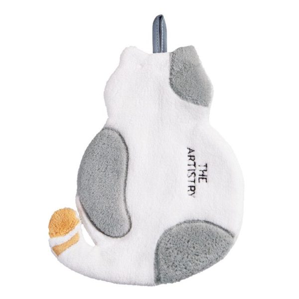 Home Kitchen Bathroom Cute Cat Hand Towel (Grey)
