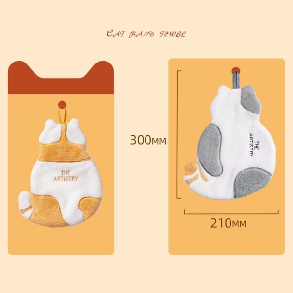 Home Kitchen Bathroom Cute Cat Hand Towel (Grey) - Image 3