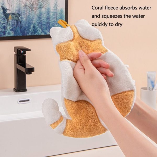 Home Kitchen Bathroom Cute Cat Hand Towel (Grey) - Image 5
