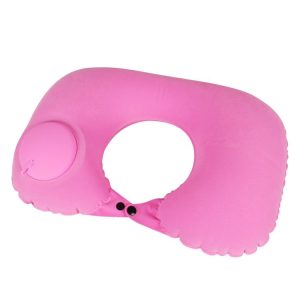Travel Inflatable Press U-Shaped Neck Guard Pillow, Colour: Flocked U009-02(Rose Red)