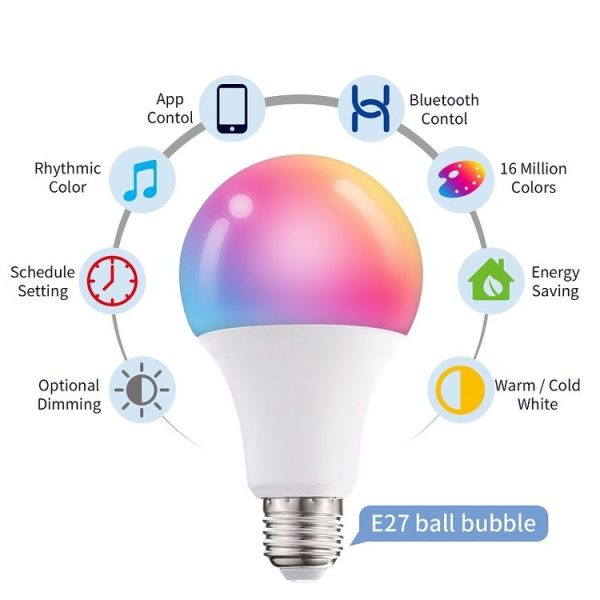 2 PCS Tuya TY-10W RGB+CCT Bluetooth Mobile Phone Control Smart LED Bulb Ball (RGB + Warm + White Light) - Image 4