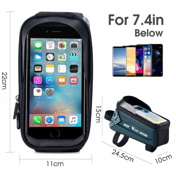 WEST BIKING Bicycle Upper Tube 2.2L Hard Shell Bag For 7.4 Inch Mobile Phone (Black) - Image 3