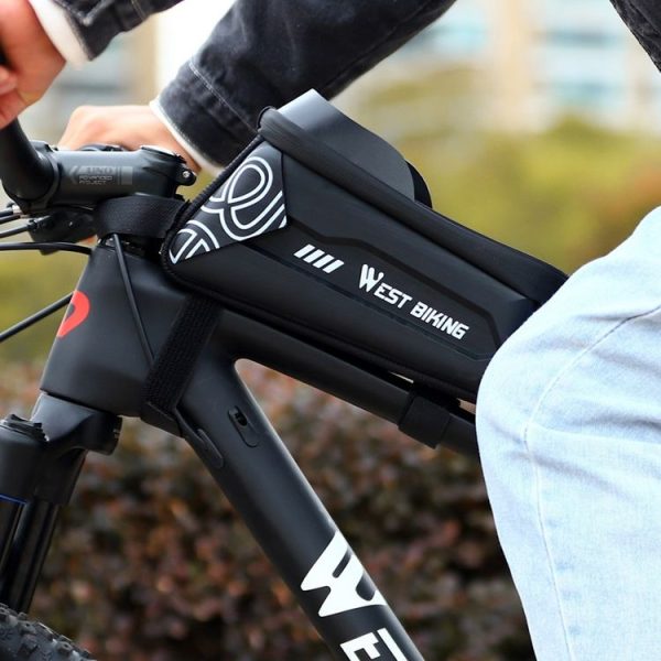 WEST BIKING Bicycle Upper Tube 2.2L Hard Shell Bag For 7.4 Inch Mobile Phone (Black) - Image 7