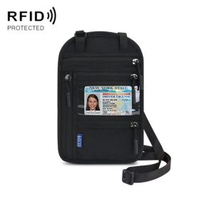 RFID Multi-Function Halter Passport Bag Certificate Protection Cover (Black)