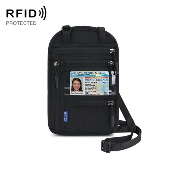 RFID Multi-Function Halter Passport Bag Certificate Protection Cover (Black)