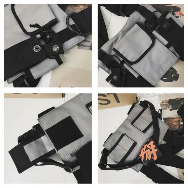 Hip-Hop Functional Chest Bag Vest Trendy Backpack (Black) - Image 3