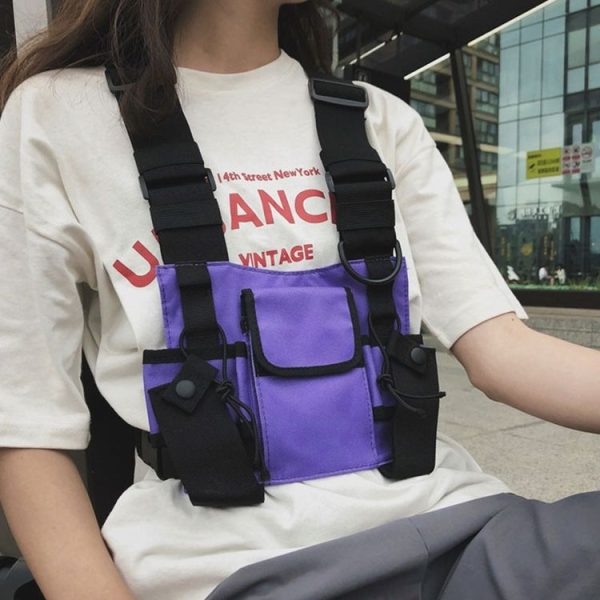Hip-Hop Functional Chest Bag Vest Trendy Backpack (Black) - Image 4