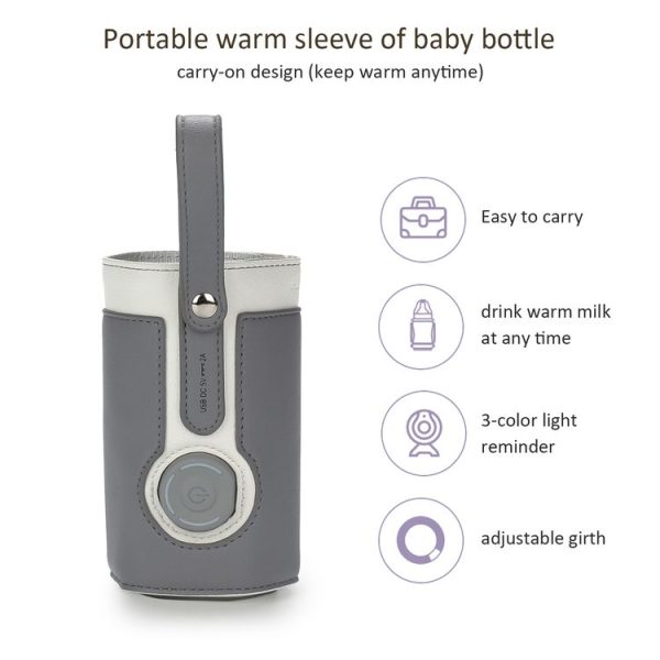 027 Leather Insulated Baby Bottle Cover Heating Bottle Bag, Size: Free Size (Navy Blue) - Image 3