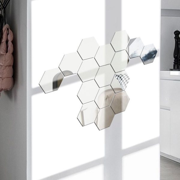 Ym300 16 PCS / Set Home Personal Wall Stickers DIY Acrylic Wall Decorative Mirror (Hexagon Silver) - Image 4