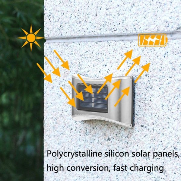 6 LED Solar Outdoor Garden Stainless Steel Wall Lamp (Color Light) - Image 2