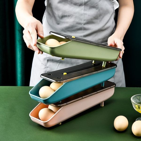 Automatically Fill The Egg Storage Box Refrigerator Fresh-Keeping Box (Bean Green) - Image 5