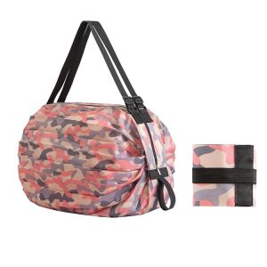Shopping Bag Foldable Travel Shoulder Portable Bag (Pink Colorful)
