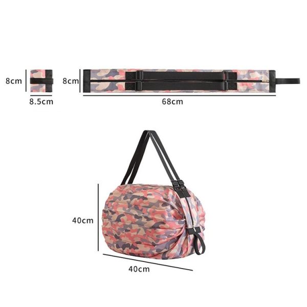Shopping Bag Foldable Travel Shoulder Portable Bag (Pink Colorful) - Image 3