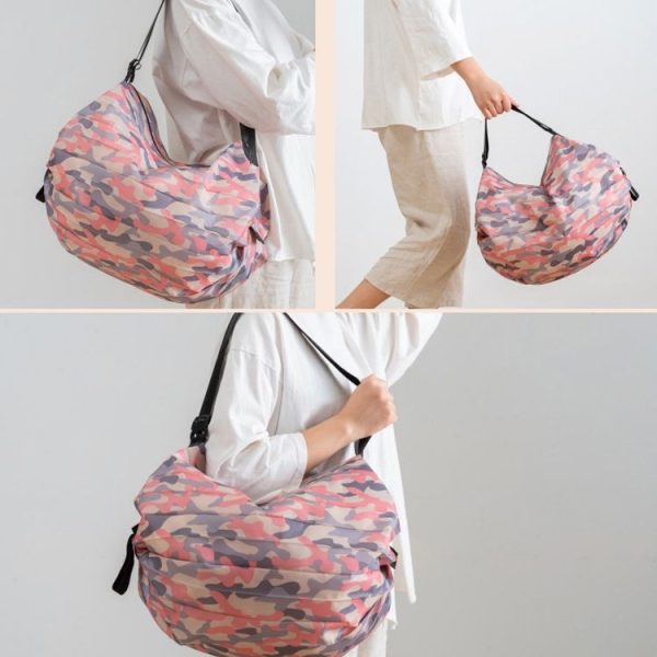 Shopping Bag Foldable Travel Shoulder Portable Bag (Pink Colorful) - Image 7