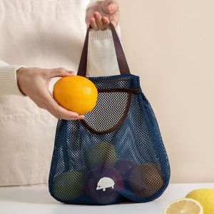 Yq007 Kitchen Multi-Function Wall Hanging Fruits And Vegetables Storage Bags Portable Hollow Mesh Bag (Blue)