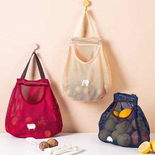 Yq007 Kitchen Multi-Function Wall Hanging Fruits And Vegetables Storage Bags Portable Hollow Mesh Bag (Blue) - Image 2