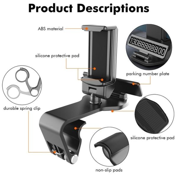 Car Dashboard Mobile Phone Holder With Number Plate (Collet Bracket) - Image 3