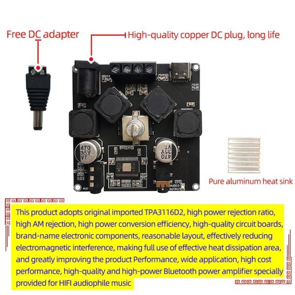 Sinilink AP50H HiFi 2.0 Stereo Bluetooth Digital TPA3116D2 Power Amplifier Board (PCB) - Image 4