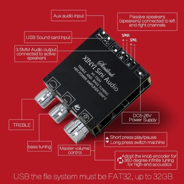 XINYI Sini T50H Bluetooth 5.0 With Pre-Stage High-Level Adjustment Stereo Digital Power Plate Module - Image 3
