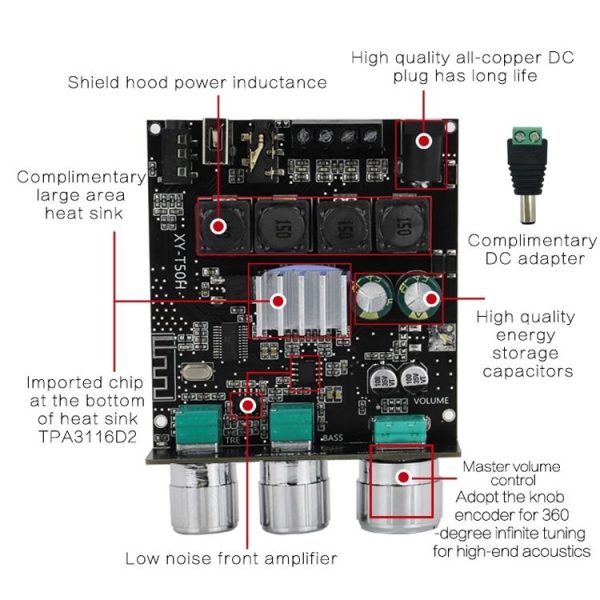 XINYI Sini T50H Bluetooth 5.0 With Pre-Stage High-Level Adjustment Stereo Digital Power Plate Module - Image 6