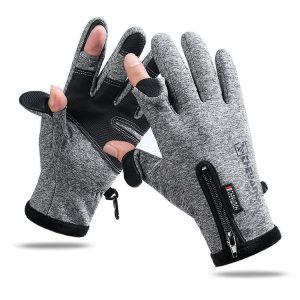 Outdoor Sports Riding Warm Gloves Touch Screen Fingerless Fishing Gloves, Size: M (Grey)