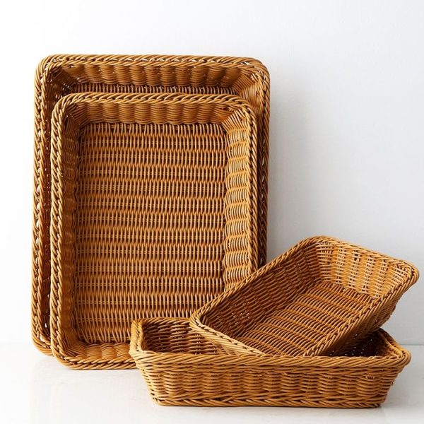 A1744 Rattan Basket Food Fruit Storage Basket Rectangular Fruit Plate, Size: Small - Image 2