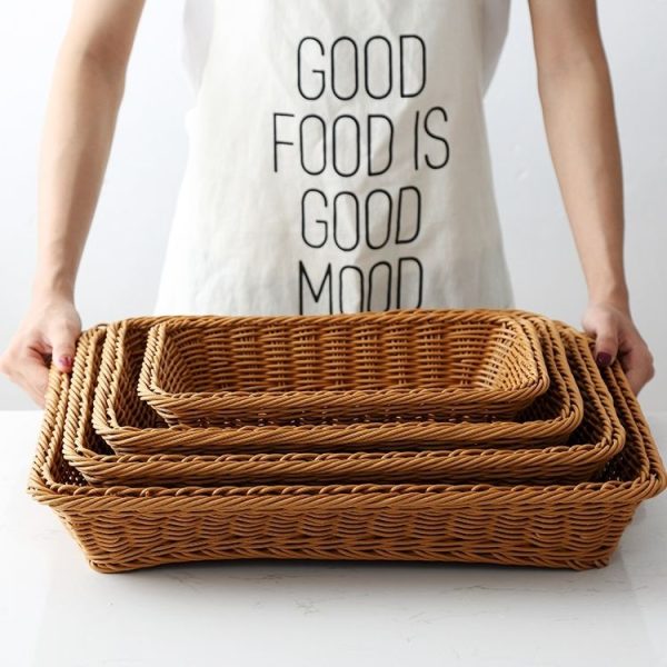 A1744 Rattan Basket Food Fruit Storage Basket Rectangular Fruit Plate, Size: Small - Image 5