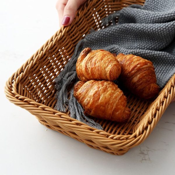 A1744 Rattan Basket Food Fruit Storage Basket Rectangular Fruit Plate, Size: Small - Image 6