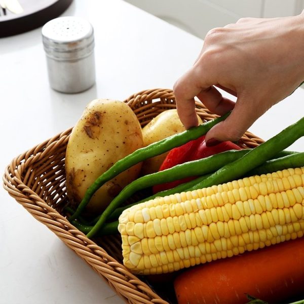 A1744 Rattan Basket Food Fruit Storage Basket Rectangular Fruit Plate, Size: Small - Image 7