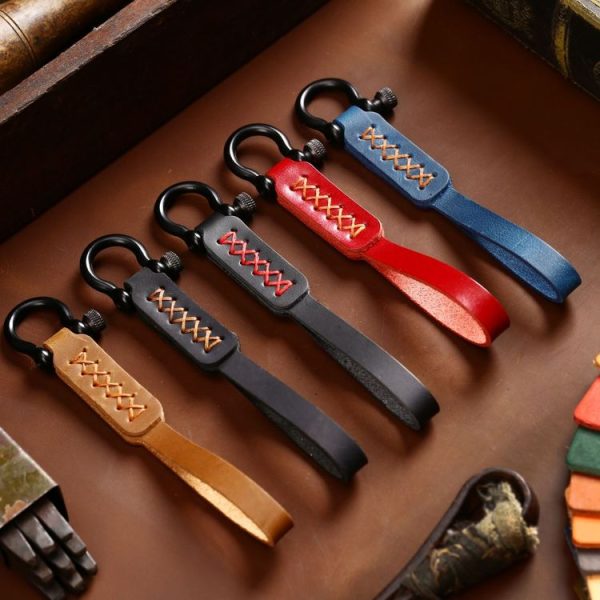 A001 Car Keychain Leather Long Key Rope (Oil Wax Red) - Image 2