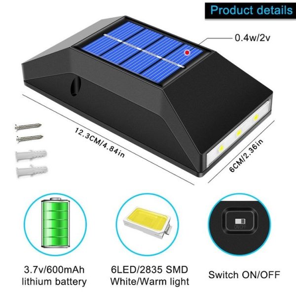 Outdoor Decorative Waterproof Solar Wall Light, Spec: 4 LEDs White Light - Image 4