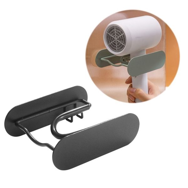 Bathroom Hair Dryer No Punching Iron Hanger (Black)