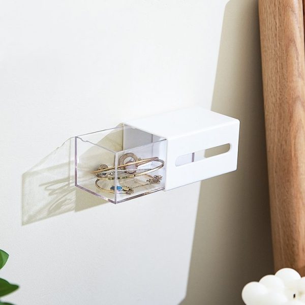 Left And Right Pull Wall Hanging Drawer Box Transparent Storage Box (White)