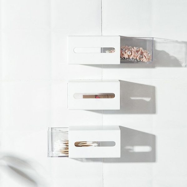 Left And Right Pull Wall Hanging Drawer Box Transparent Storage Box (White) - Image 4
