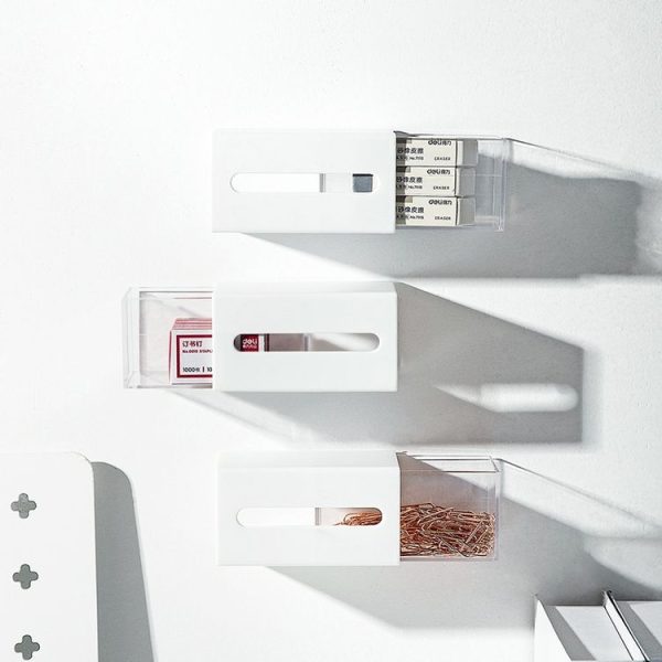 Left And Right Pull Wall Hanging Drawer Box Transparent Storage Box (White) - Image 5