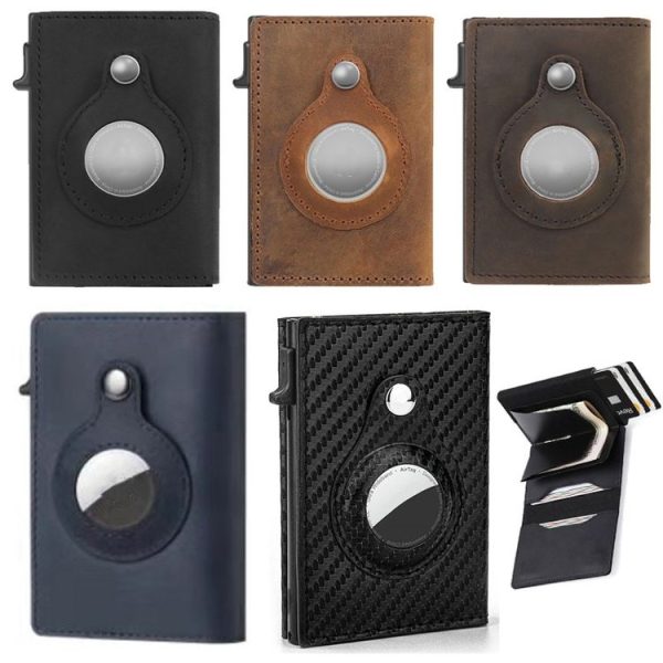 Anti-Theft Positioning Wallet Men Card Holder Mini Wallets For Airtag (Cowhide Dark Brown) - Image 2