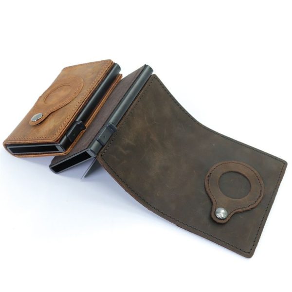 Anti-Theft Positioning Wallet Men Card Holder Mini Wallets For Airtag (Cowhide Dark Brown) - Image 4