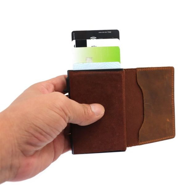 Anti-Theft Positioning Wallet Men Card Holder Mini Wallets For Airtag (Cowhide Dark Brown) - Image 7