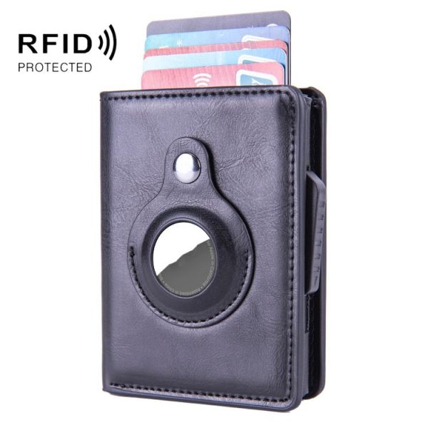 RFID Automatic Pop-Up Card Holder Multi-Function Locator Wallet For AirTag (Black)